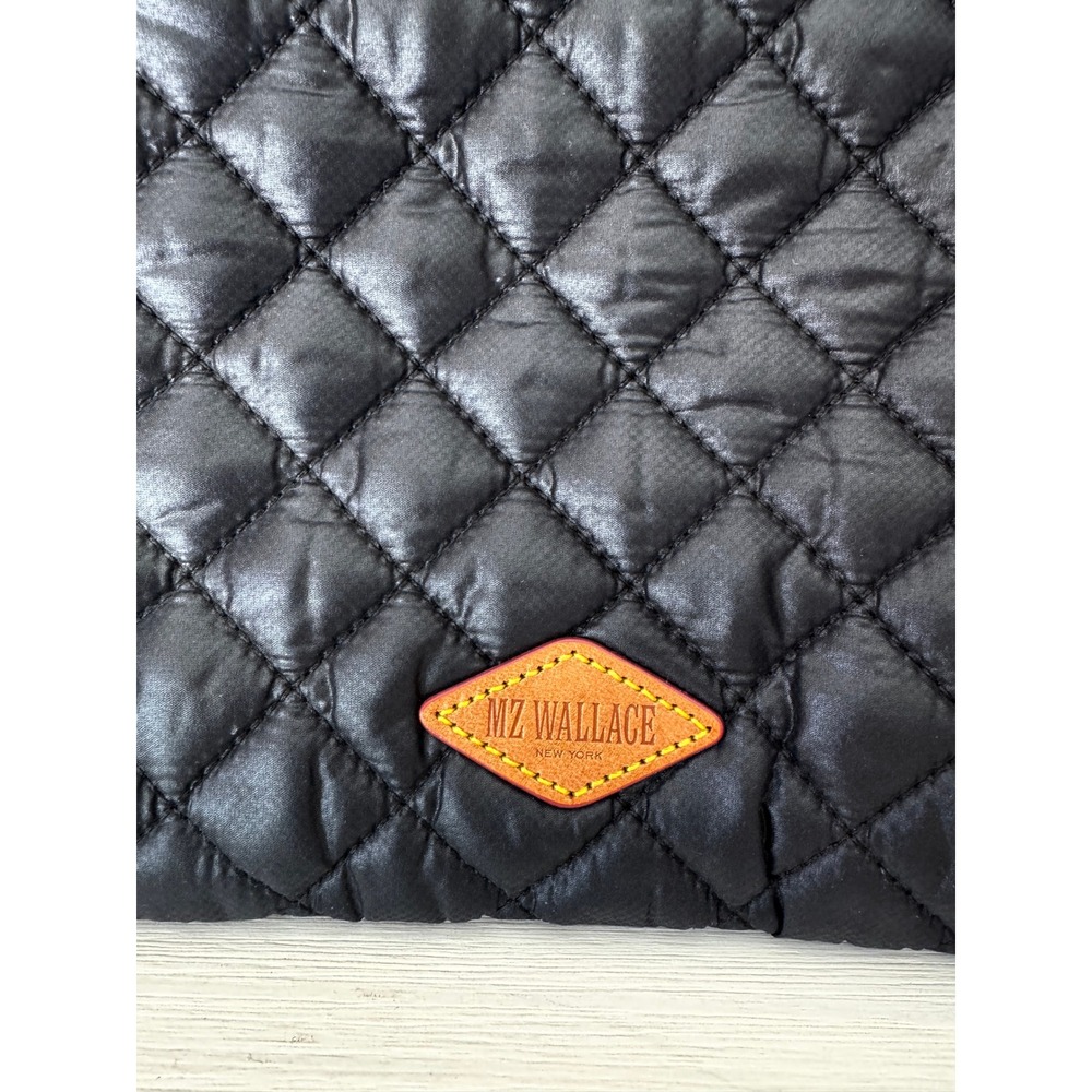 MZ Wallace Quilted Black Nylon Wristlet Clutch with Leather Patch - Picture 2 of 12